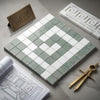 Green and white mosaic tile set in checkerboard pattern featuring thassos white greek key border corner marble 3 1/8 x 3 1/2 polished or honed