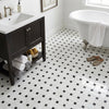 AI-generated shop-the-look image showing natural stone tile styled in a room setting