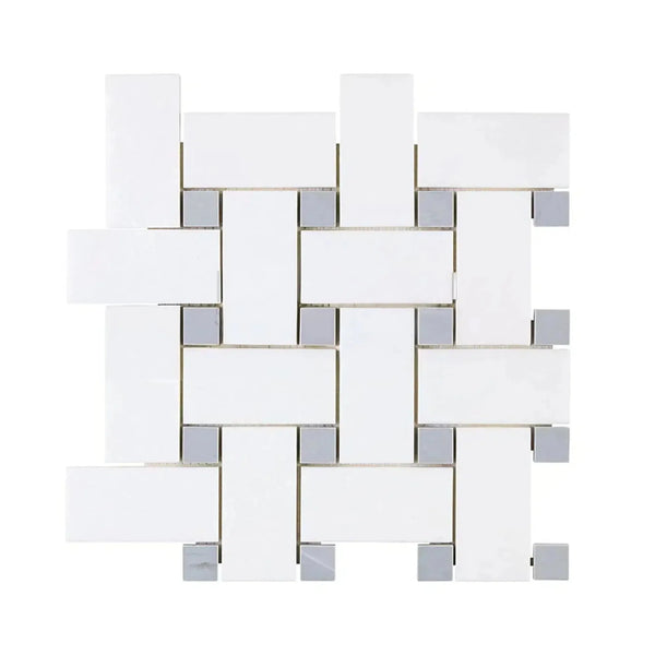 White and gray woven tile pattern from Thassos White Large Basketweave Mosaic