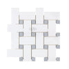 White and gray woven tile in Thassos White Large Basketweave Mosaic design