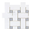 White and gray woven tile pattern in Thassos White Large Basketweave Mosaic Marble