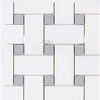 White and gray mosaic tile pattern in Thassos White Large Basketweave Mosaic design