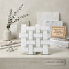 Thassos white large basketweave mosaic panel with ming-green polished marble tiles in woven basketweave design