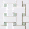 Elegant White and Green Basketweave Tile Pattern in Thassos White Mosaic Marble
