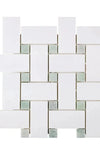 Thassos White Large Basketweave Mosaic (w/ Ming-Green) Mosaic Marble Polished or Honed