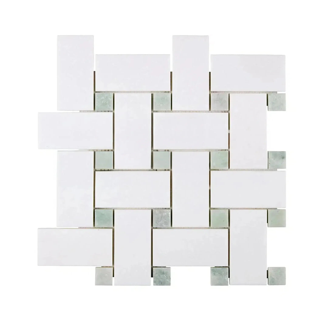 White and gray woven tile pattern in Thassos White Large Basketweave Mosaic