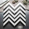 Black and white chevron patterned mosaic tile made of authentic greek thassos white marble polished or honed finish