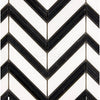 Black and white chevron tile pattern in Thassos White Large Chevron Mosaic Marble