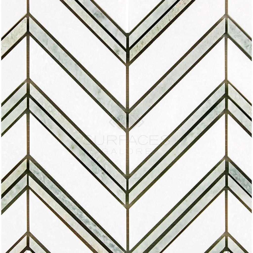 Thassos White Large Chevron Mosaic Marble Polished or Honed with Chevron Patterned Tile