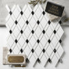White and black diamond-patterned mosaic tile made of polished Greek Thassos white and black marble