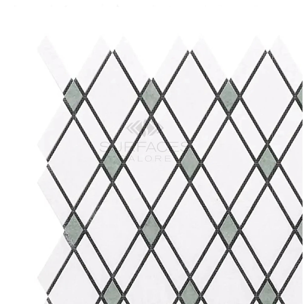 Diamond patterned mosaic tile in Thassos White Lattice Marble Polished or Honed