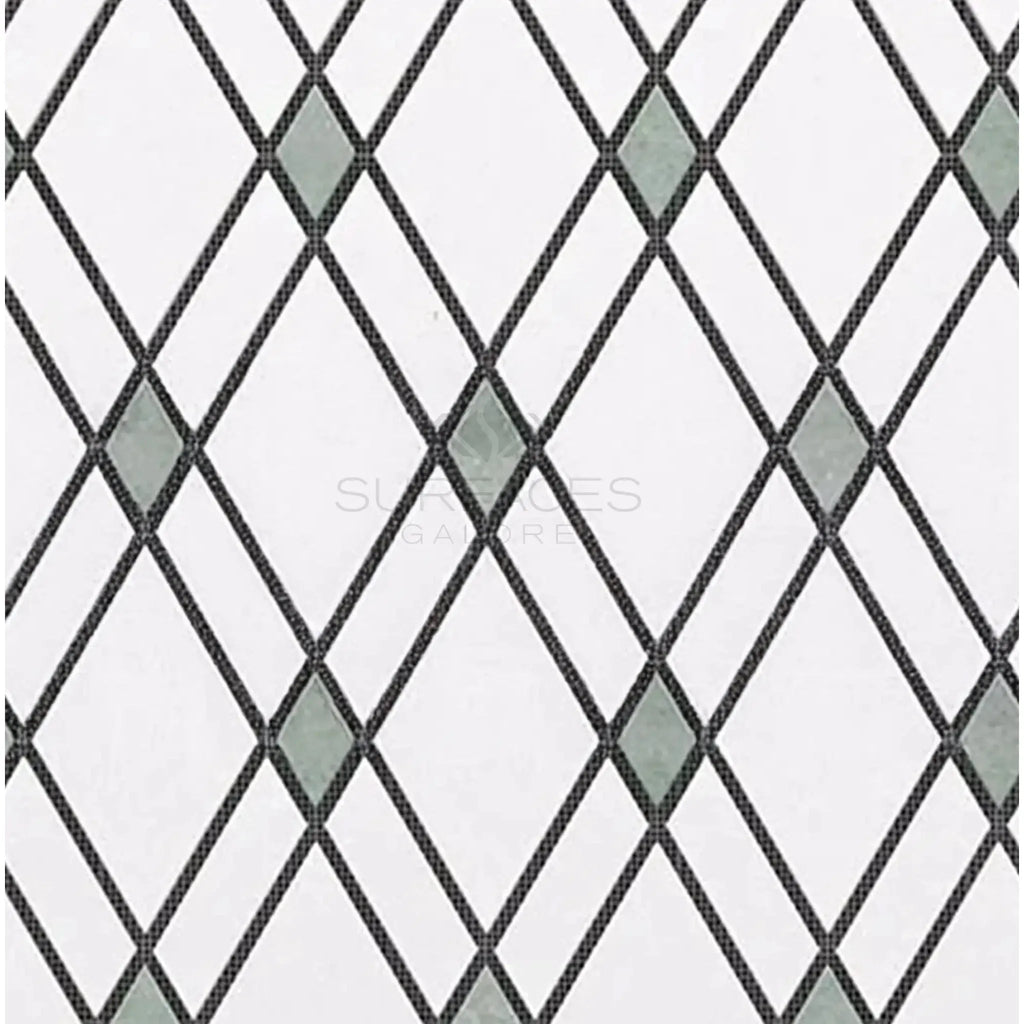 Diamond pattern tile in Thassos White Lattice Mosaic Marble Polished or Honed