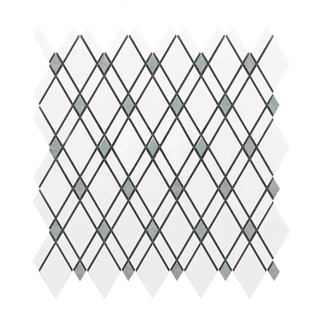 Diamond pattern tile sheet of Thassos White Lattice Mosaic Marble polished or honed