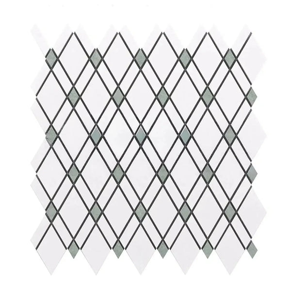 Diamond pattern tile sheet of Thassos White Lattice Mosaic Marble polished or honed