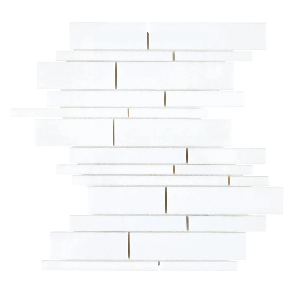 Thassos White Manhattan Random-Strip Mosaic Marble Polished or Honed White Tiles