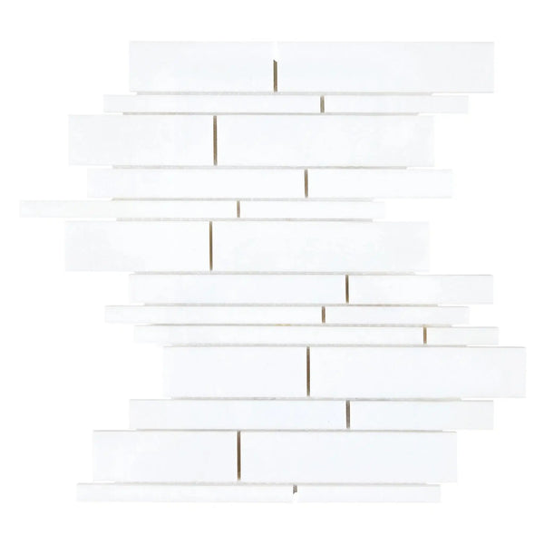 Thassos White Manhattan Random-Strip Mosaic Marble Polished or Honed White Tiles