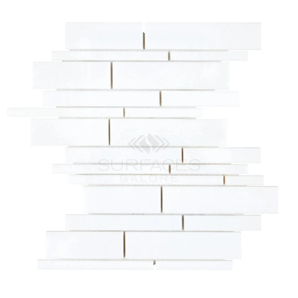 Thassos White Manhattan Mosaic Marble Tile Sheet in Polished or Honed Finish