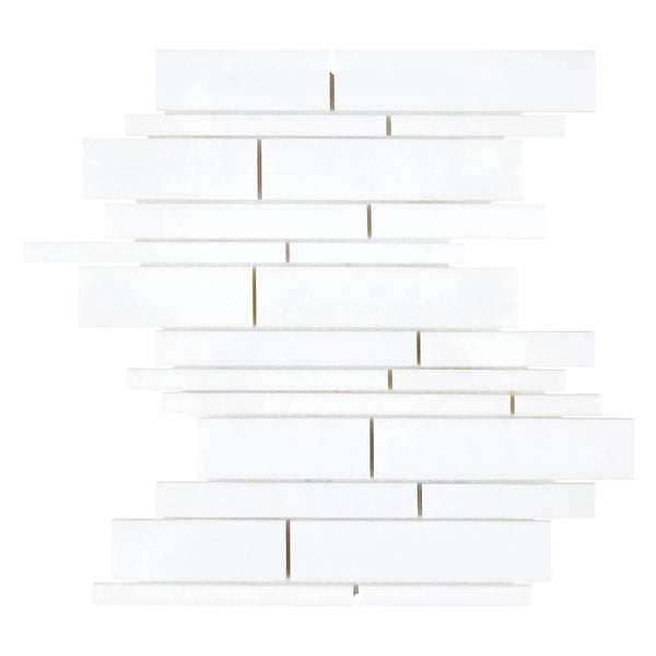 Thassos White Manhattan Random-Strip Mosaic Marble Polished or Honed White Tiles