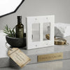 Thassos white marble double rocker switch wall plate in white marble with subtle gray veining for elegant interiors