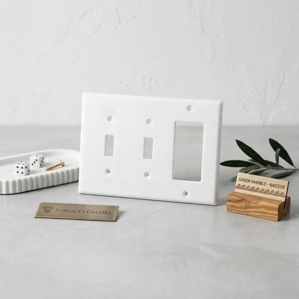 Thassos white marble double toggle rocker switch wall plate cover with sleek minimalist design and durable material