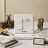 Thassos white marble rocker duplex switch wall plate with single toggle and two electrical outlets featuring veined pattern