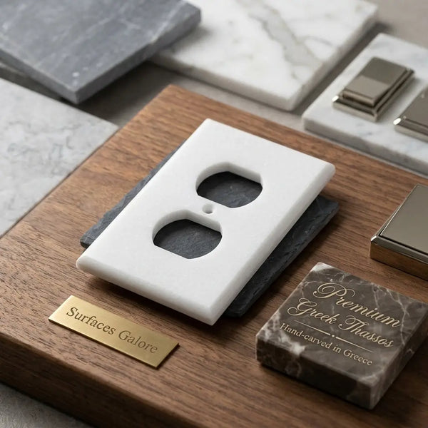 Thassos white marble single duplex plate switch wall plate with smooth polished finish and classic two-hole design