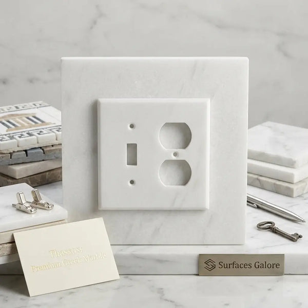 Thassos white marble toggle duplex switch wall plate with sleek minimalist design and subtle veining
