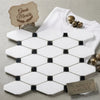 Thassos white octave long octagon mosaic marble tiles with black accents in polished or honed finish