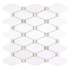 Thassos White Octave Long Octagon Mosaic Marble with Ming Green accents in polished finish
