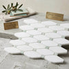 Thassos white octave long octagon mosaic marble tiles with light green ming green grout by surfaces galore