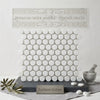 White circular greek marble mosaic tiles in a grid pattern thassos white penny-round polished marble