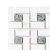 Thassos White Pinwheel Mosaic with Ming Green accents in polished marble finish
