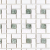 White and green mosaic tile pattern of Thassos White Pinwheel Mosaic Marble