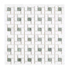 Square mosaic tile pattern featuring Thassos White Pinwheel Mosaic with Ming Green accents