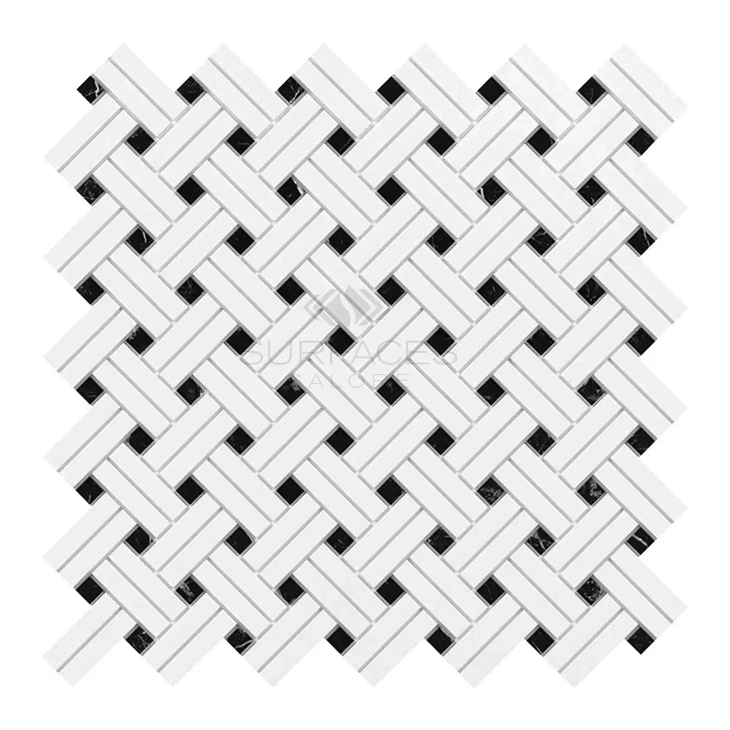 Woven white and black mosaic tile Thassos White Stanza polished or honed finish