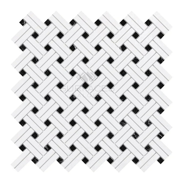 Woven white and black mosaic tile Thassos White Stanza polished or honed finish