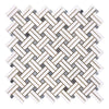 Herringbone Mosaic Tile Sheet in Thassos White Stanza with Blue-Gray Marble Finish