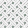 White and green herringbone tile pattern in Thassos White Stanza Mosaic Marble