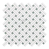 White and gray basketweave mosaic tile in Thassos White Stanza Marble design