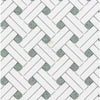 White and green herringbone tile pattern in Thassos White Stanza Mosaic Marble