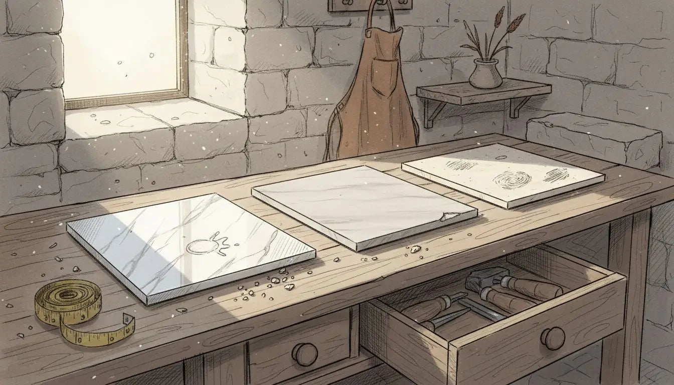 Three marble finishes displayed side by side