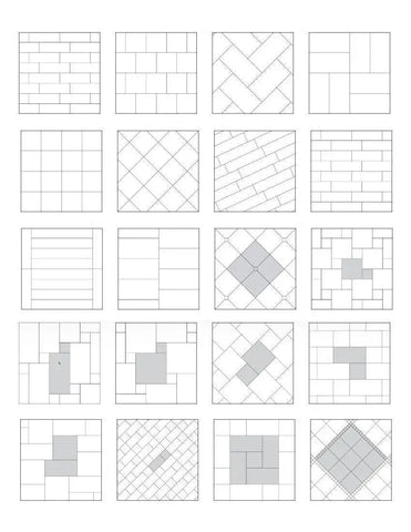 Tile pattern arrangements for enhancing Marble and Travertine installation layouts.