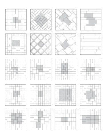 Various tile pattern variations for marble and travertine installation layouts.
