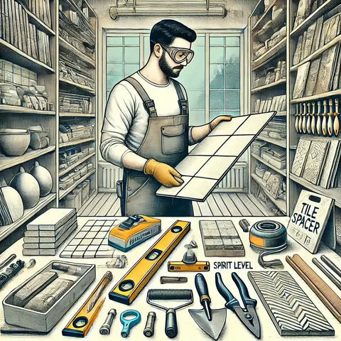 Tiler holding a tile sheet for selecting tools in a tiling project.