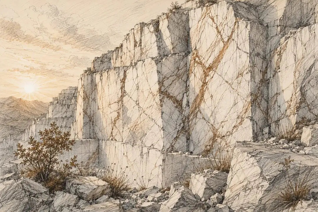 Marble quarry rock face showing natural veins