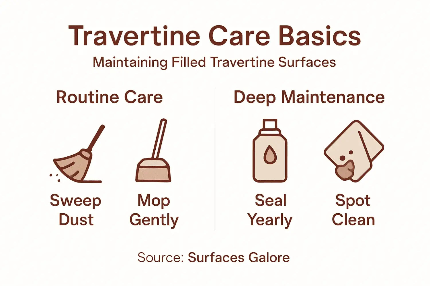 Infographic showing filled travertine maintenance tips