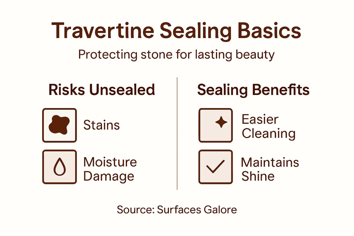 Infographic showing risks and benefits of sealing travertine