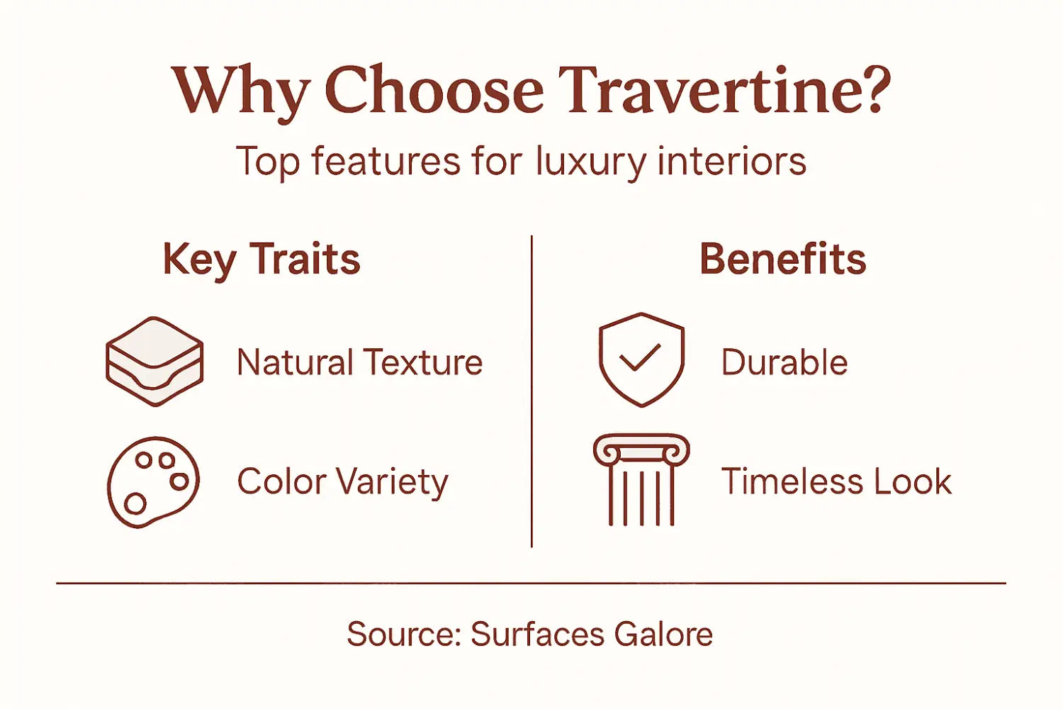 Infographic showing main reasons to choose travertine