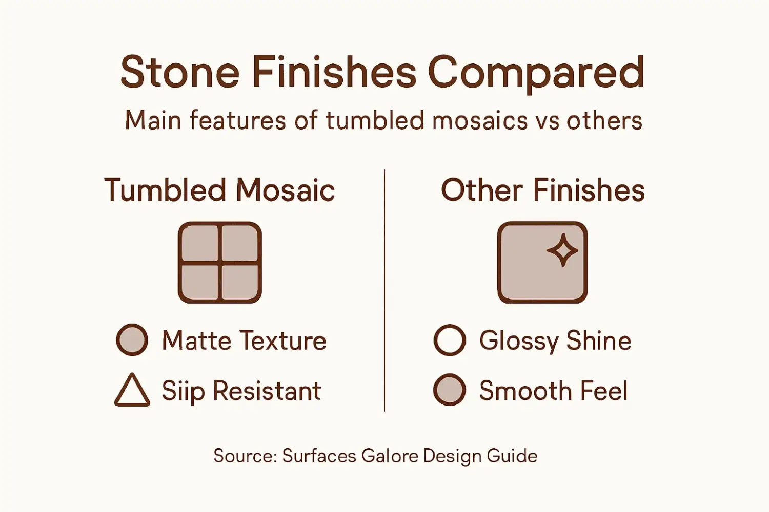 Infographic comparing tumbled mosaic to other finishes