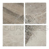 Four square Tundra Gray 12X12 Marble Tumbled tiles showcasing a sleek design